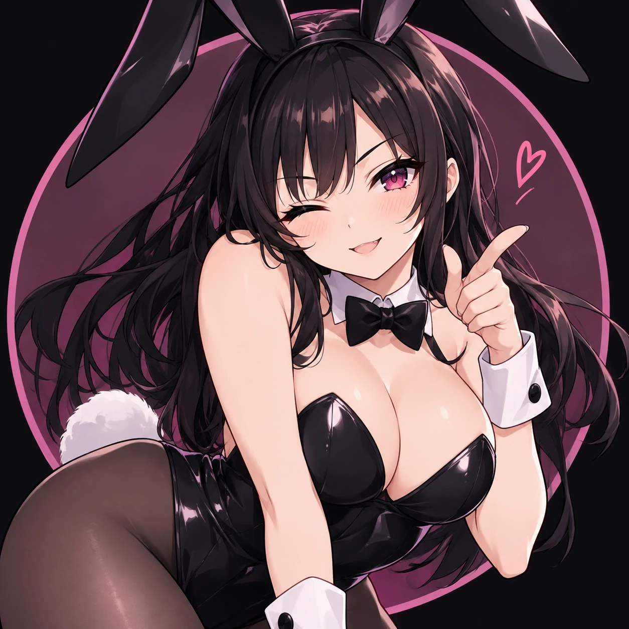 Anime bunny girl pfp of a character in a classic bunny suit outfit winking