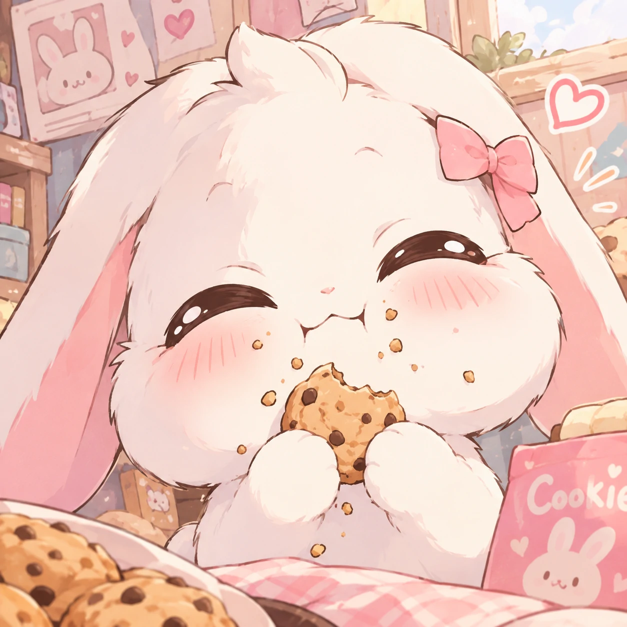 Cute anime bunny pfp of a chibi rabbit character munching a cookie