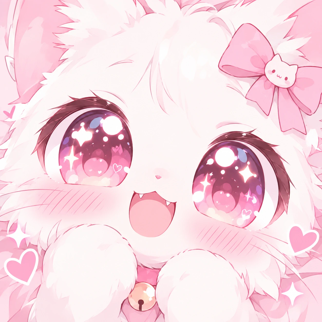 Anime cat PFP of a kawaii anime kitten with huge eyes and blushing cheeks