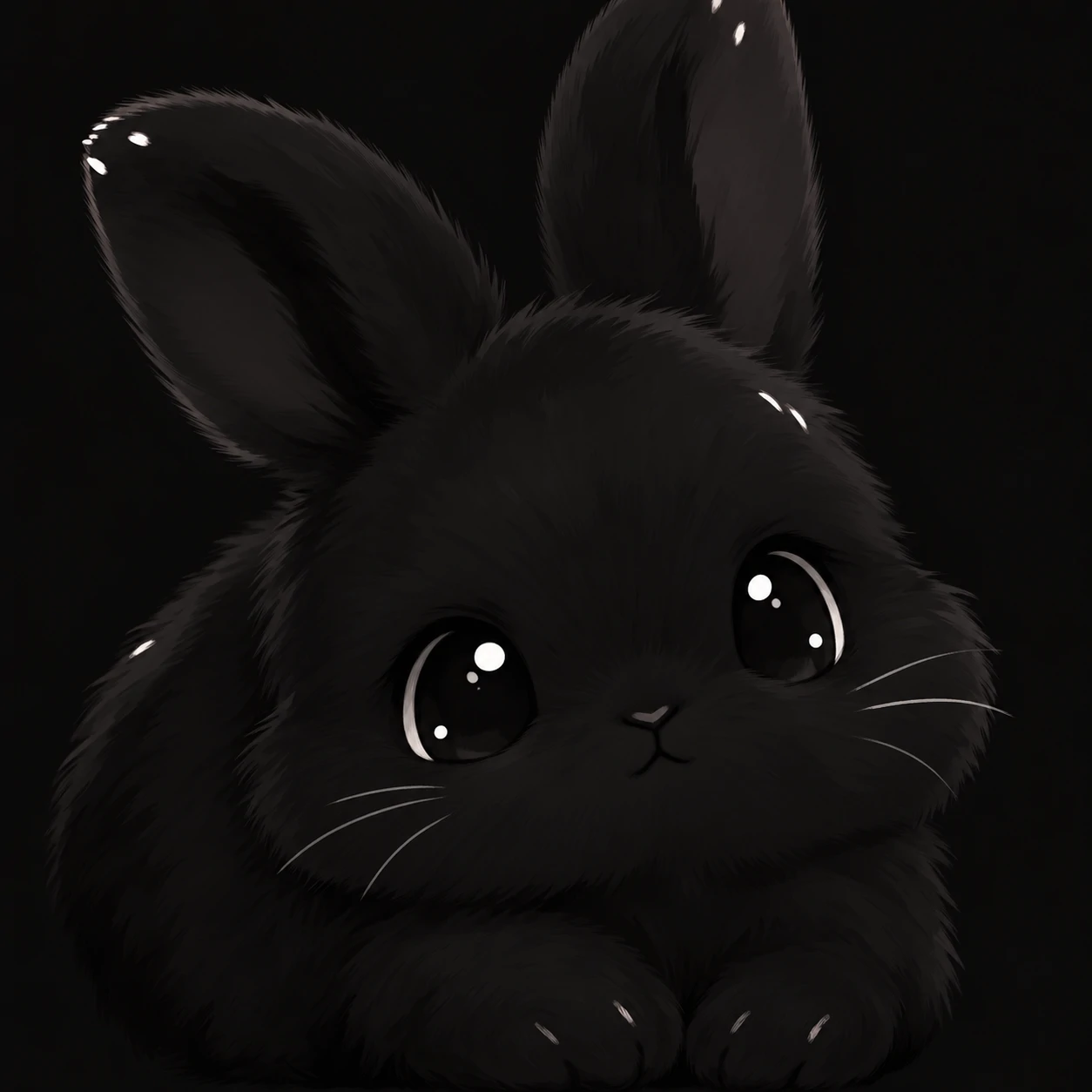 Cute black bunny pfp of a small dark rabbit with tiny white highlights