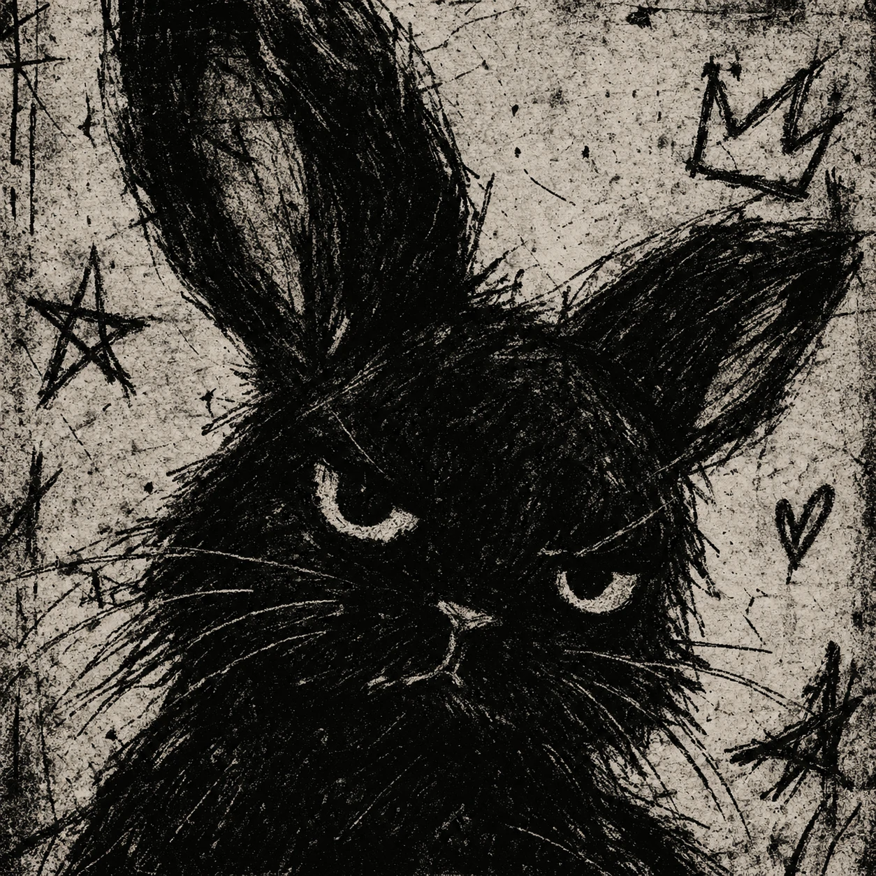 Grunge black bunny pfp in rough sketch style with textured shading