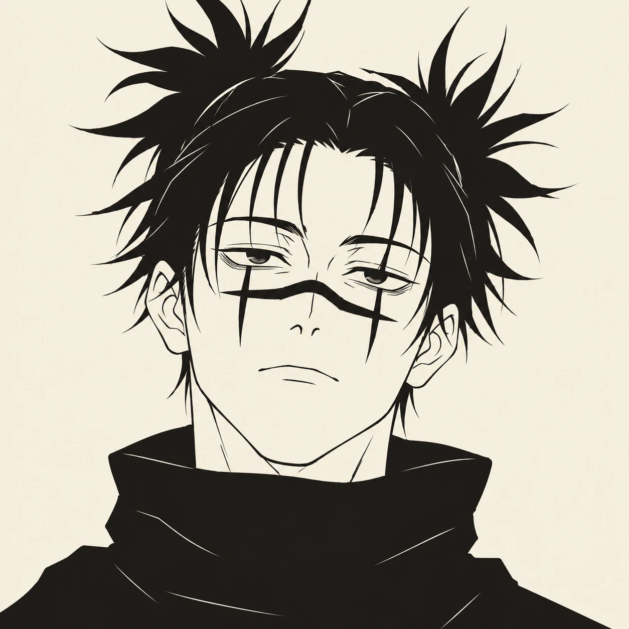Minimal line art aesthetic Choso profile picture on a plain cream background
