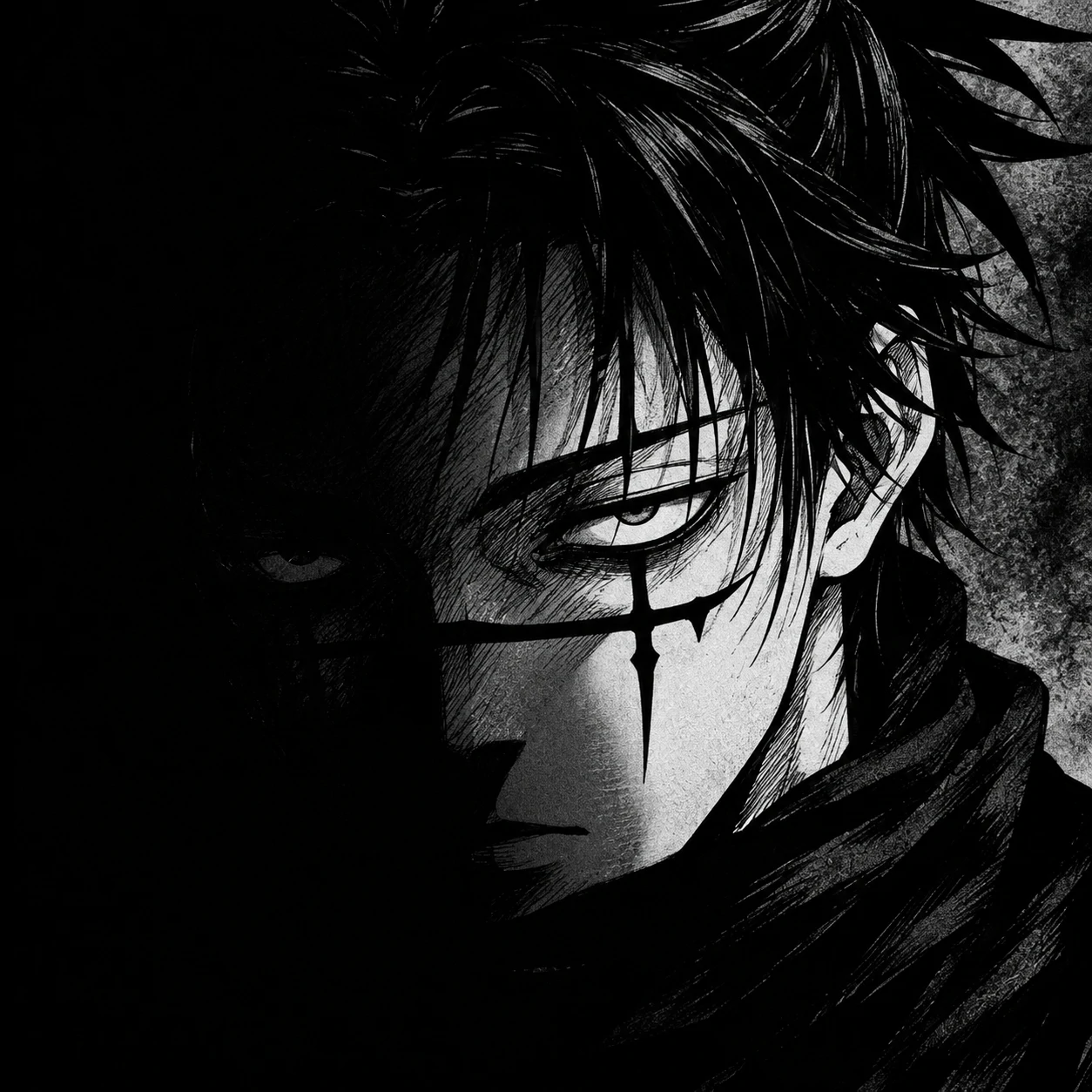 Black and white Choso manga icon with heavy shadows and moody atmosphere