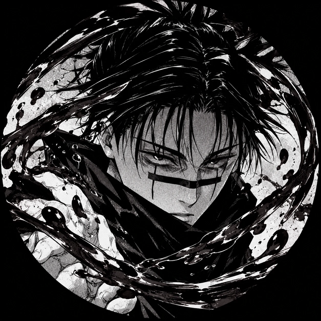 Manga panel Choso PFP with blood manipulation technique swirling around his face