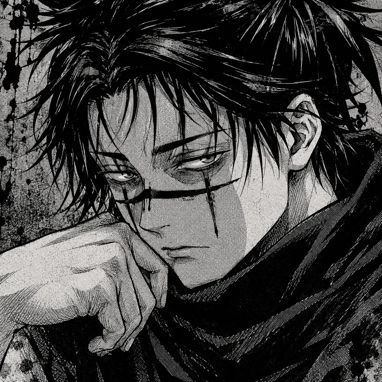 Screentone shaded Choso PFP manga icon with detailed ink textures