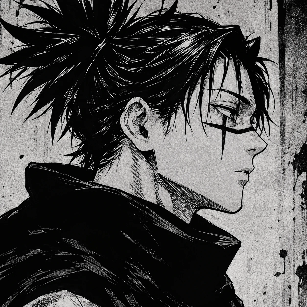 Side profile Choso manga PFP showing his ponytail and facial markings
