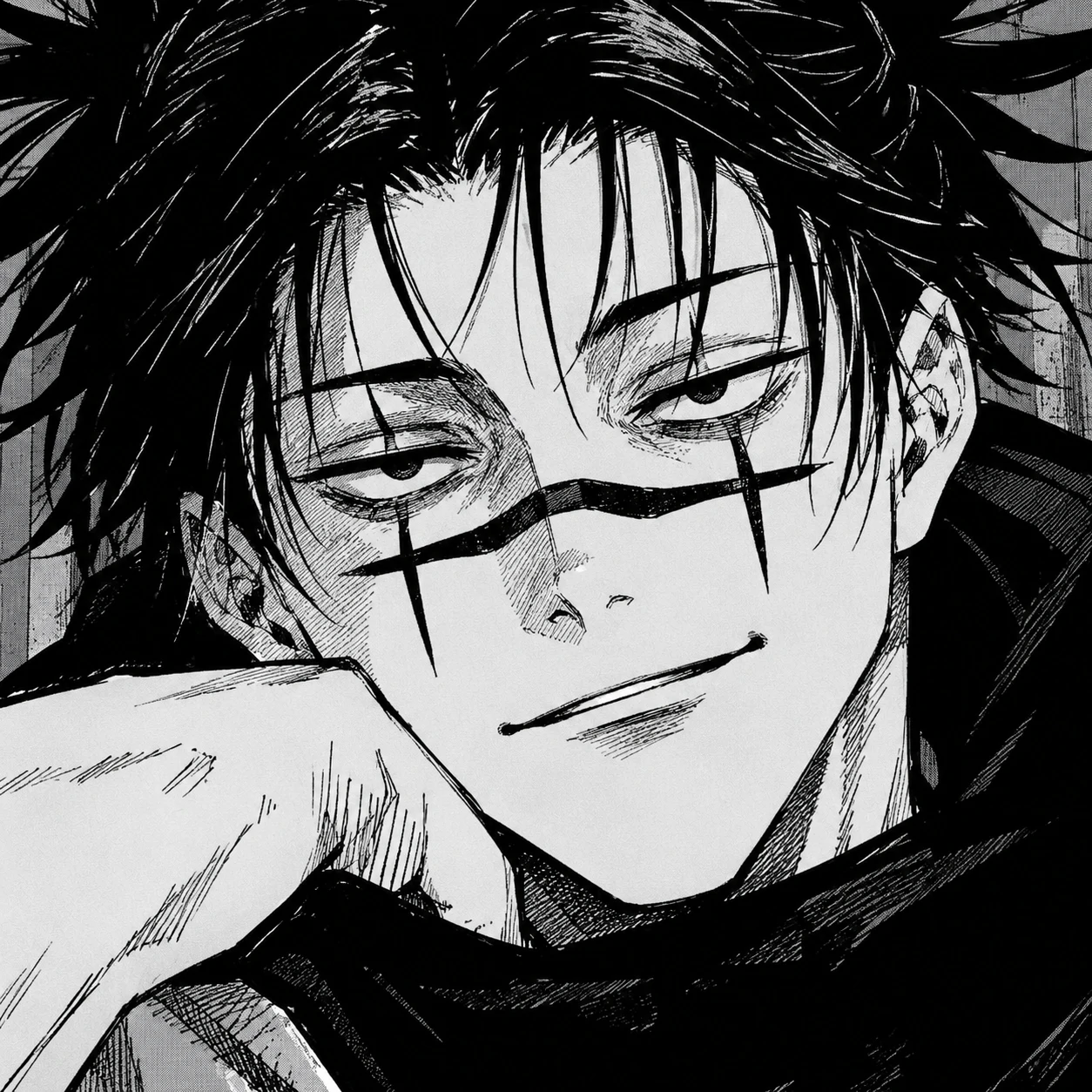 Rare smiling Choso PFP manga panel with relaxed confident expression