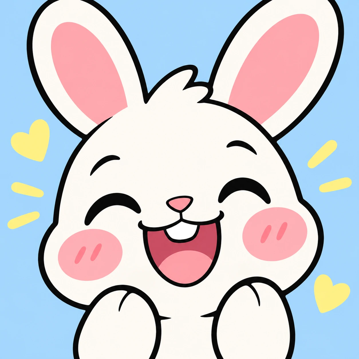 Cute cartoon bunny pfp with bold outlines, big smile and rosy cheeks