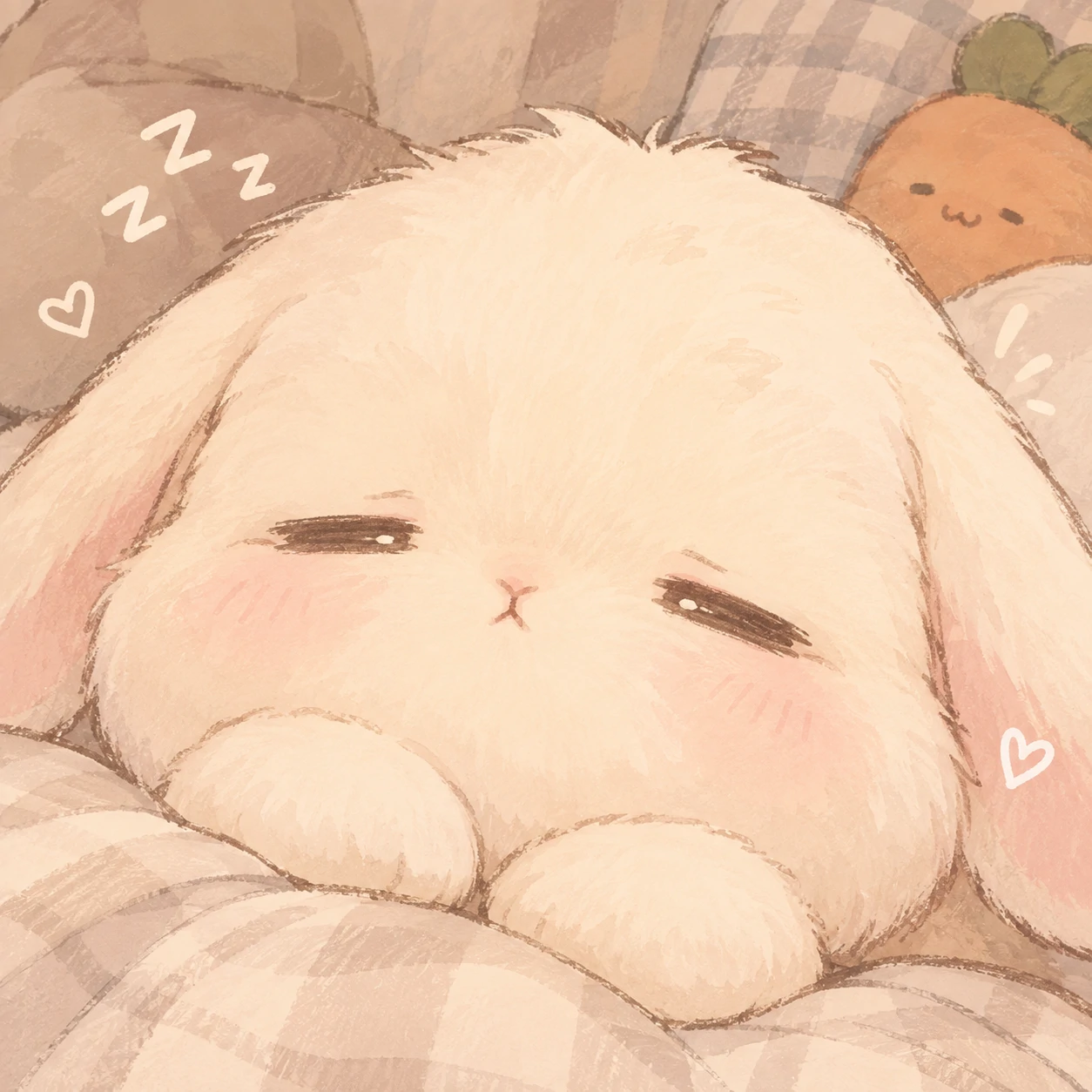 Chubby cream-colored cute bunny pfp with sleepy eyes and round face