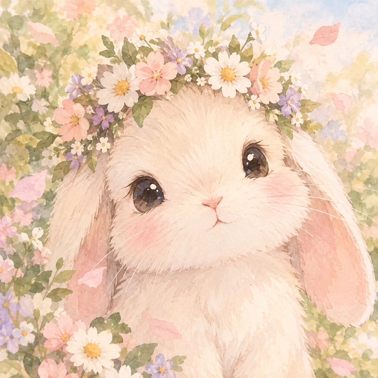 Cute bunny pfp illustration of a rabbit wearing a tiny flower crown