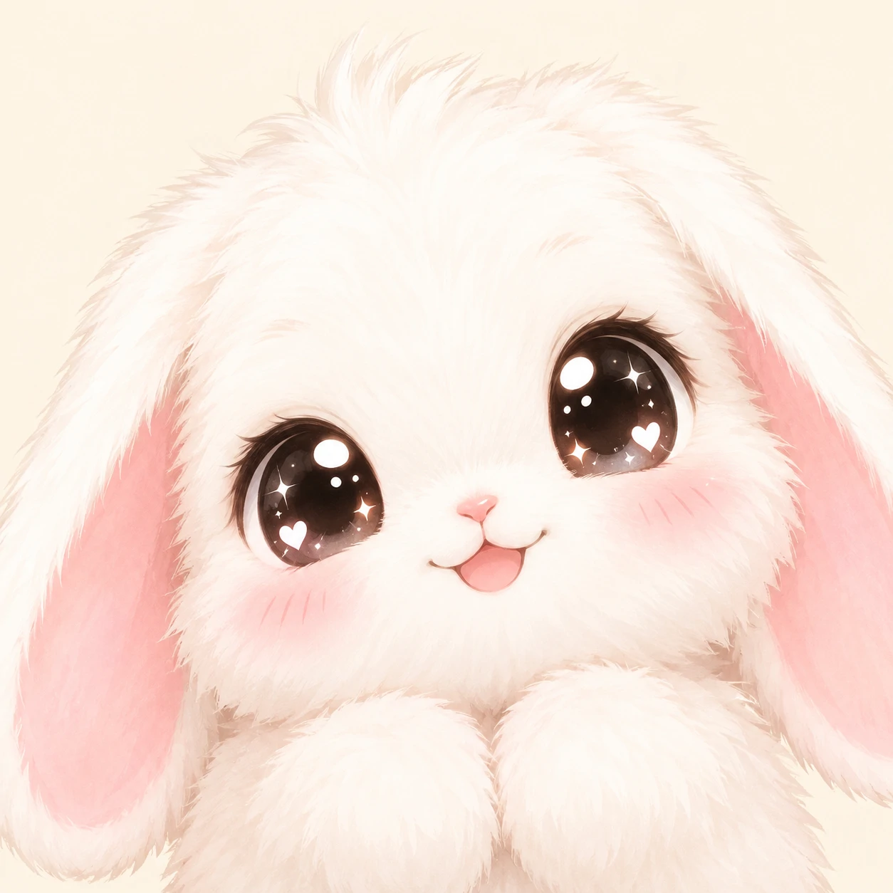 Cute bunny pfp of a fluffy white rabbit with big sparkling eyes and soft pink inner ears
