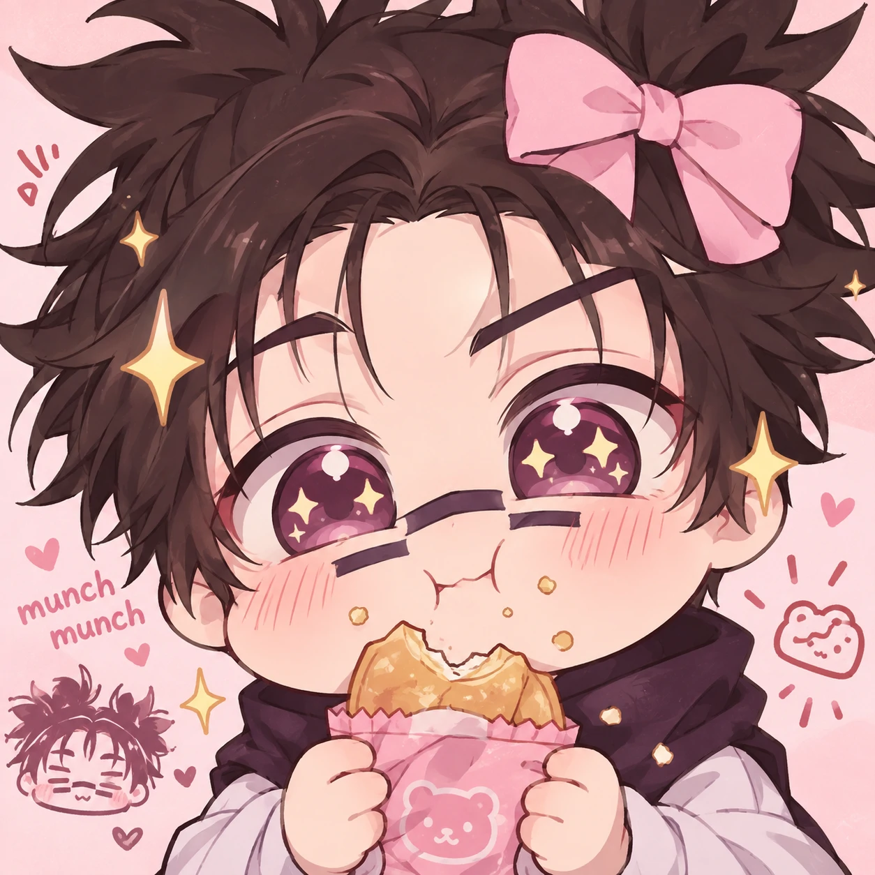 Cute chibi Choso PFP happily eating a snack with sparkling eyes