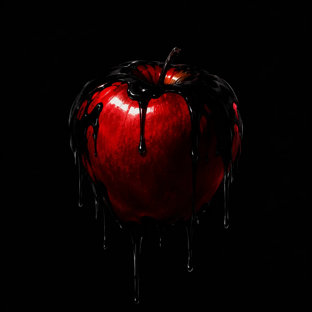 Dark Death Note PFP of a red apple with ink-black dripping shadows