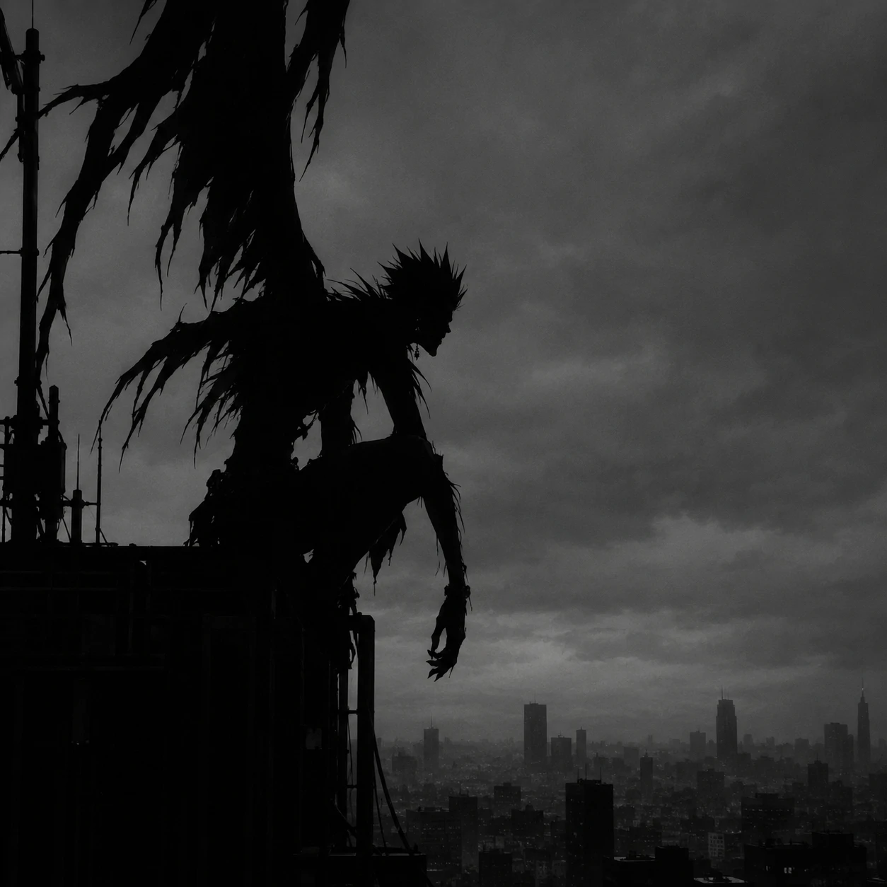 Dark Death Note PFP showing a shinigami silhouette against a gray sky