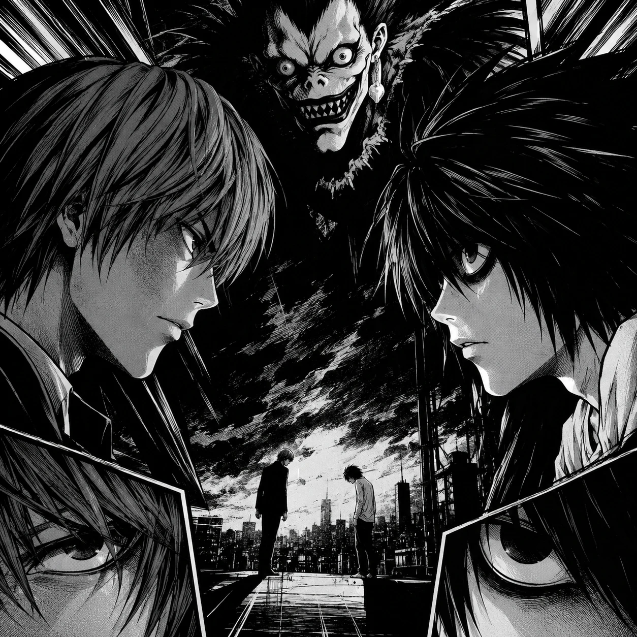 Death Note manga PFP from the final confrontation scene, dramatic black panels