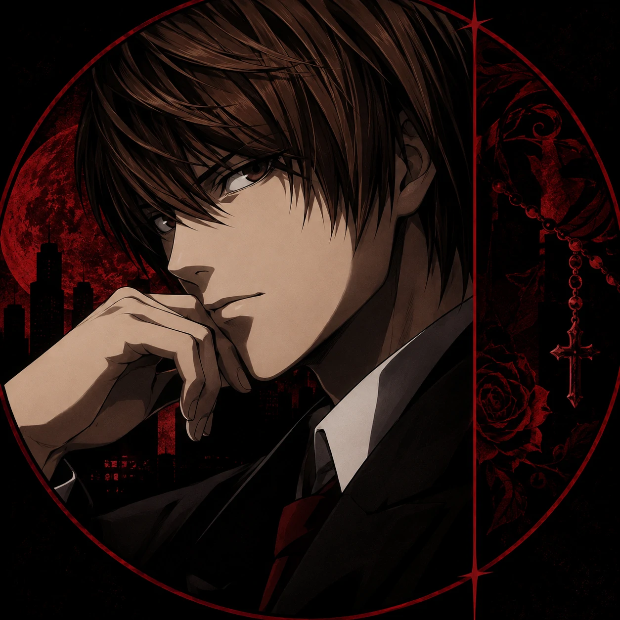 Death Note matching PFP of Light Yagami, first half of a Light and Misa couple set