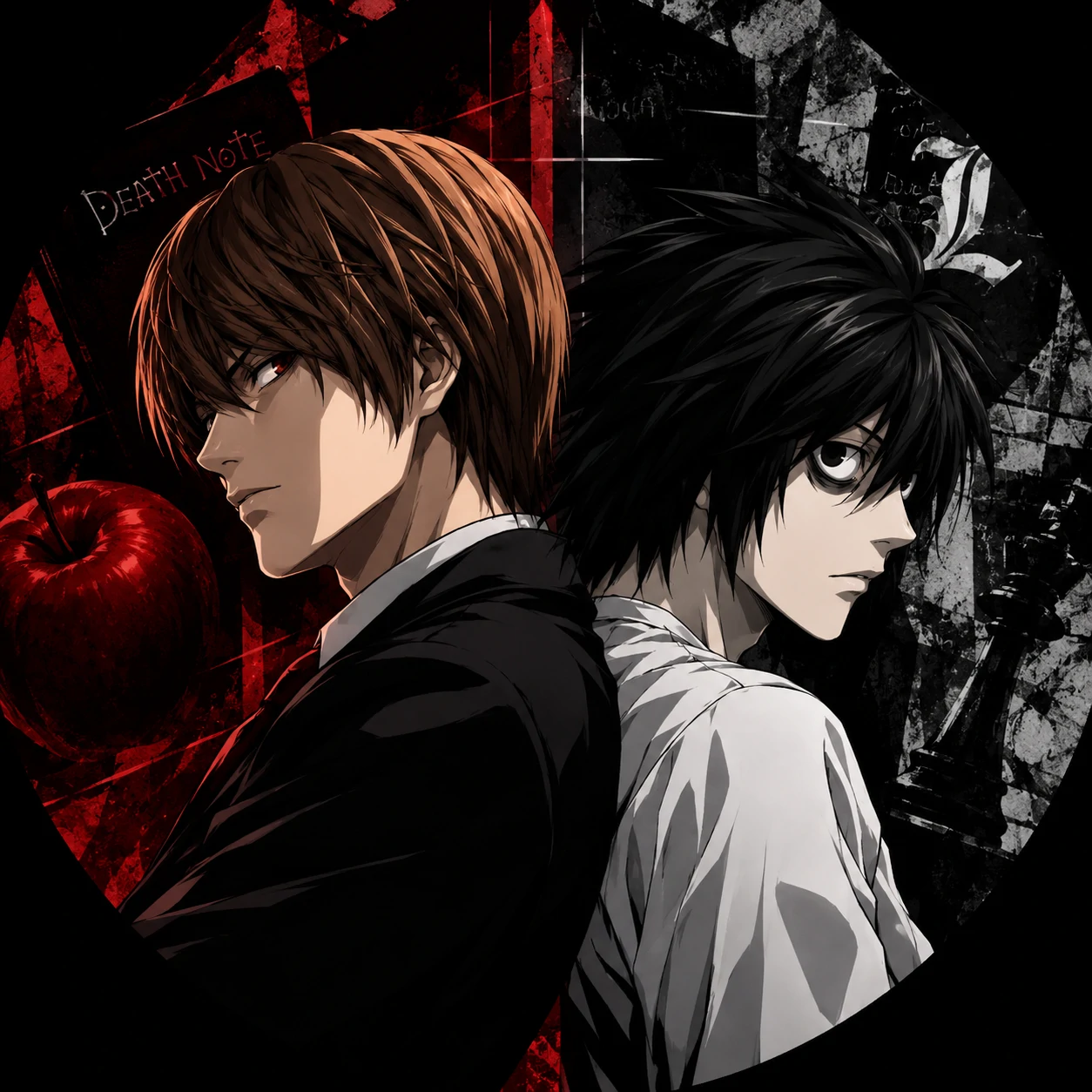HD Death Note Discord PFP with Light and L back to back, sharp detail