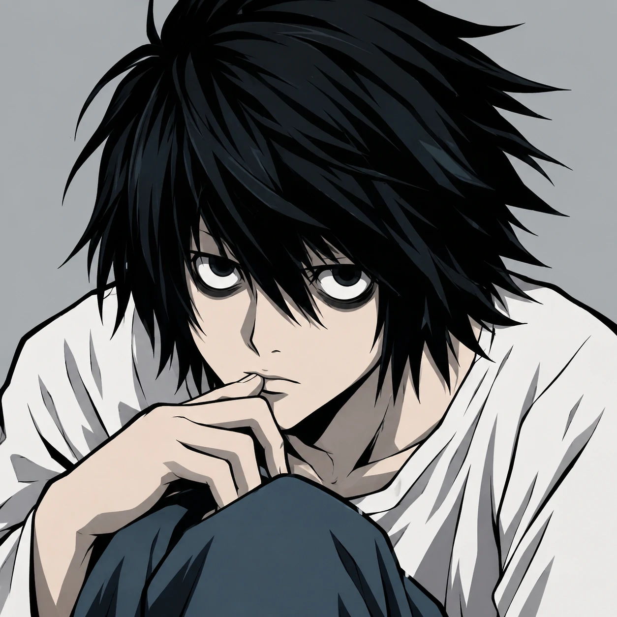 Death Note Discord PFP of L with bold outlines and a clean background