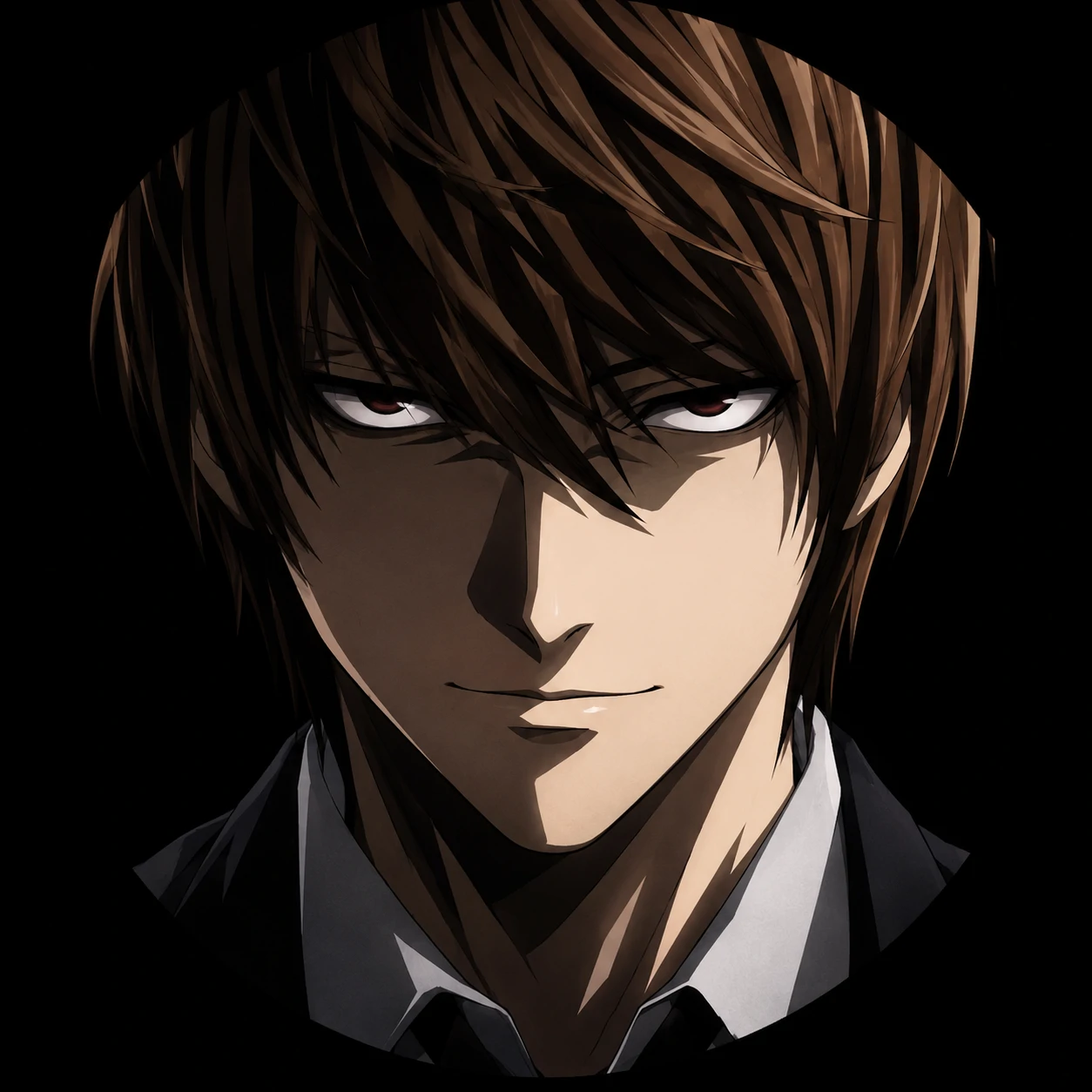 Death Note PFP for Discord with Light's face centered and high contrast