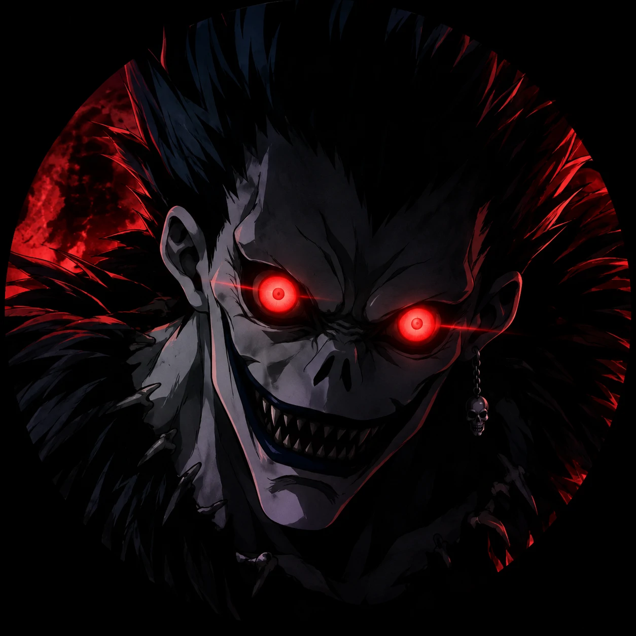 Death Note Discord PFP of Ryuk with a glowing eye effect for dark mode