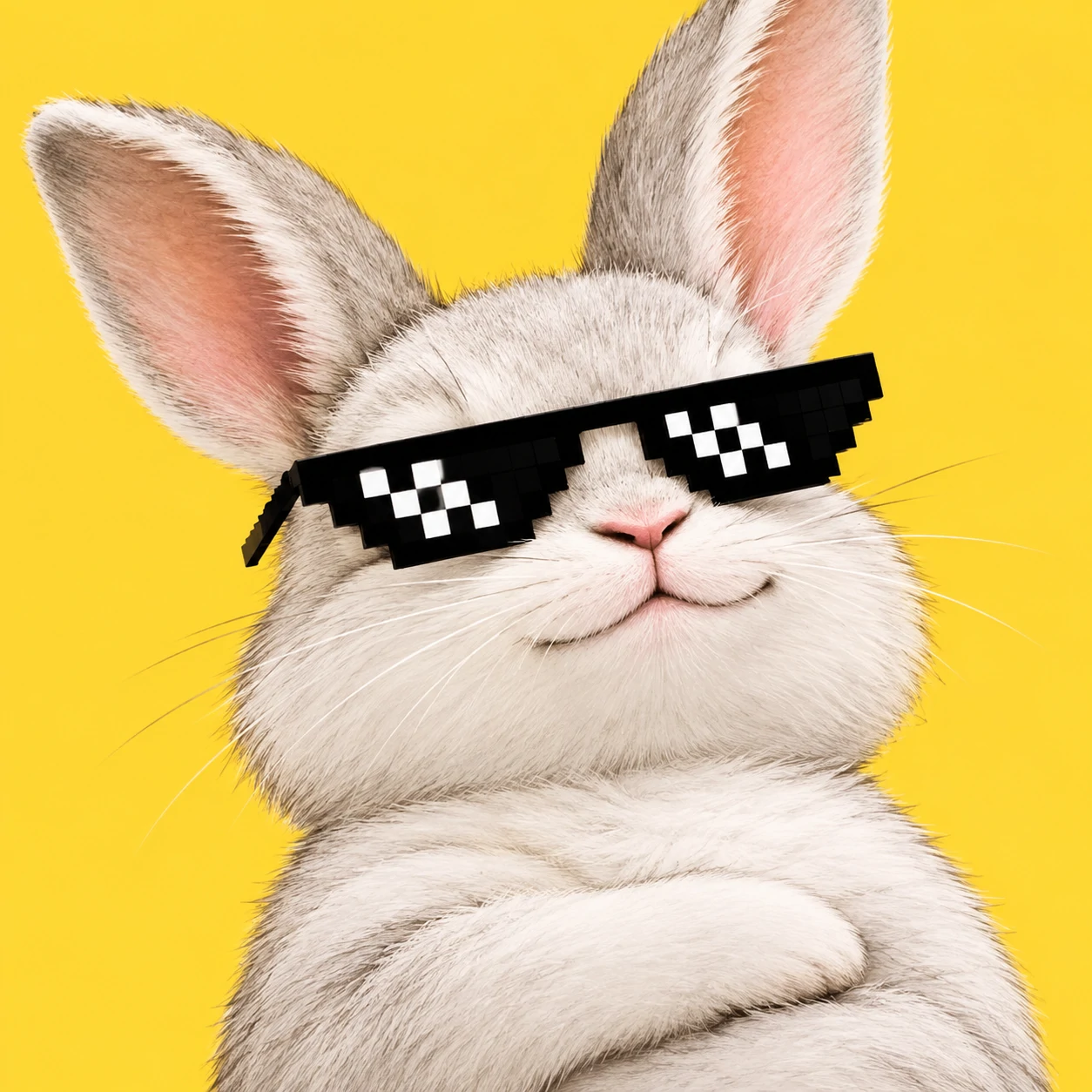 Funny bunny pfp of a cool rabbit wearing tiny pixel sunglasses
