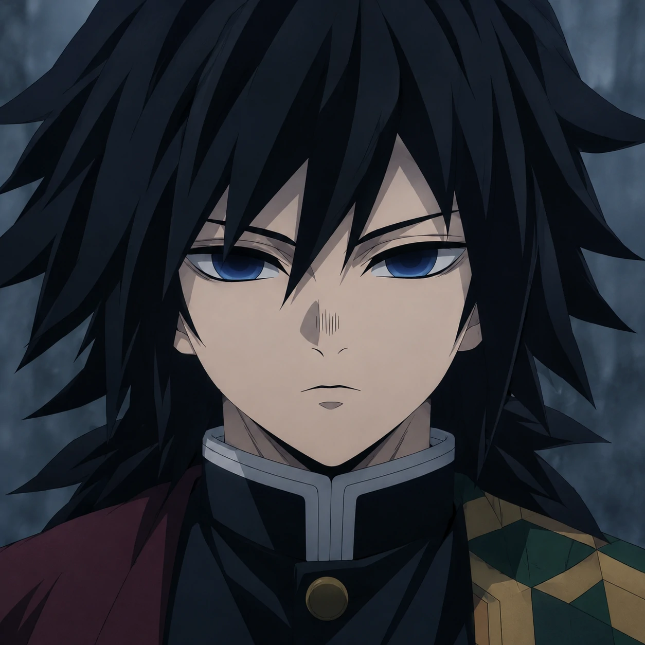 Giyu Tomioka with a calm blank stare and dark hair, minimal Water Hashira Demon Slayer pfp