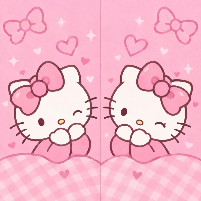 Matching Hello Kitty PFP for besties with mirrored pink poses and bows