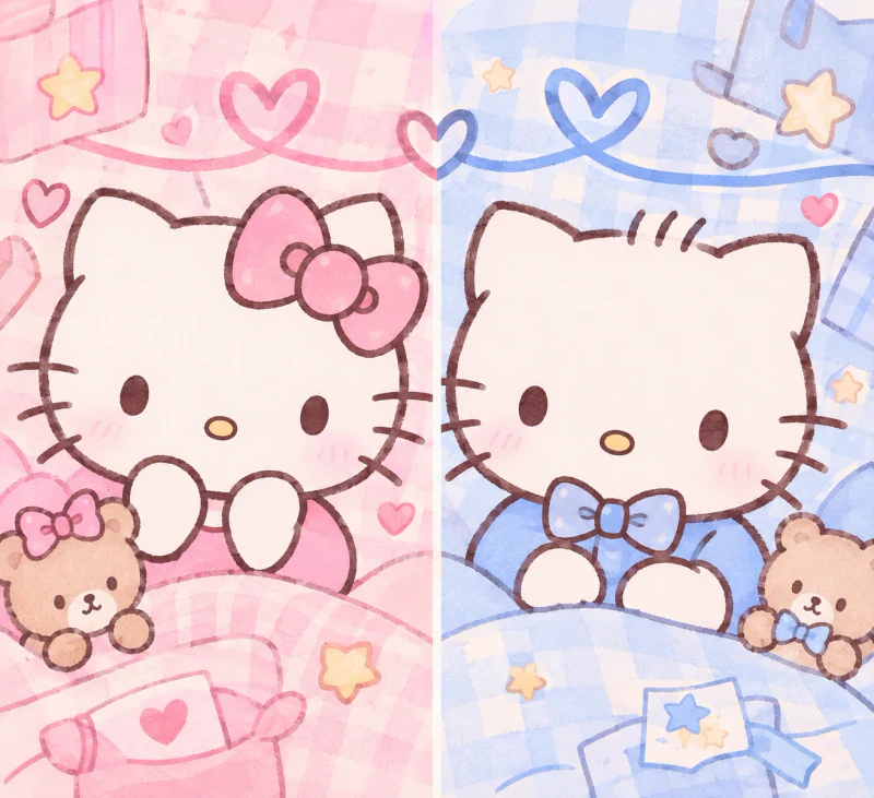 Matching Hello Kitty sibling PFP set with shared bow and tie details