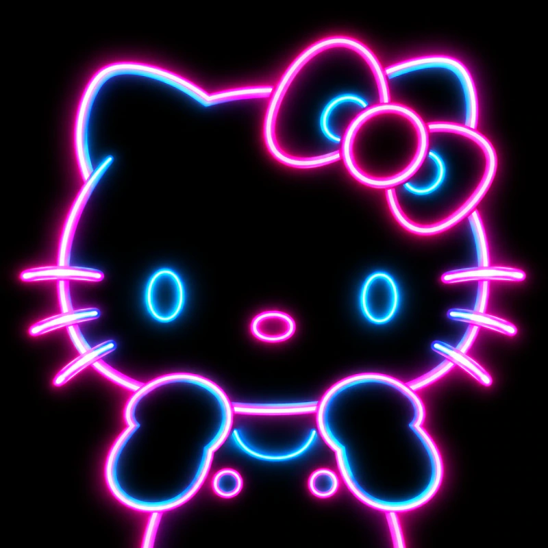 Neon Hello Kitty Discord PFP designed to glow in dark mode interfaces