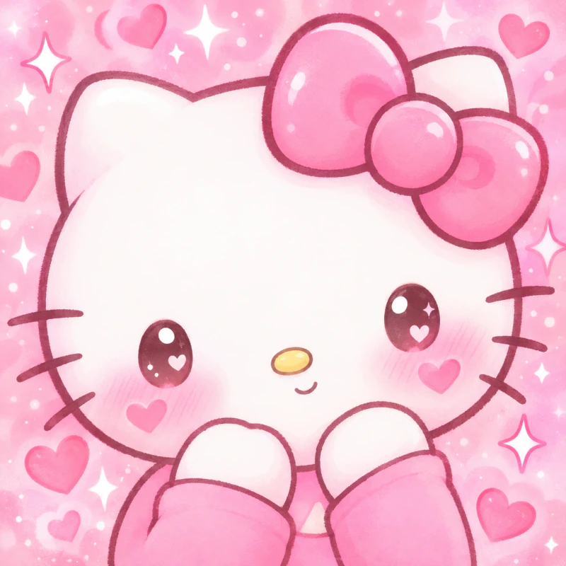 Kawaii Hello Kitty PFP for girls with blushing heart cheeks and sparkles