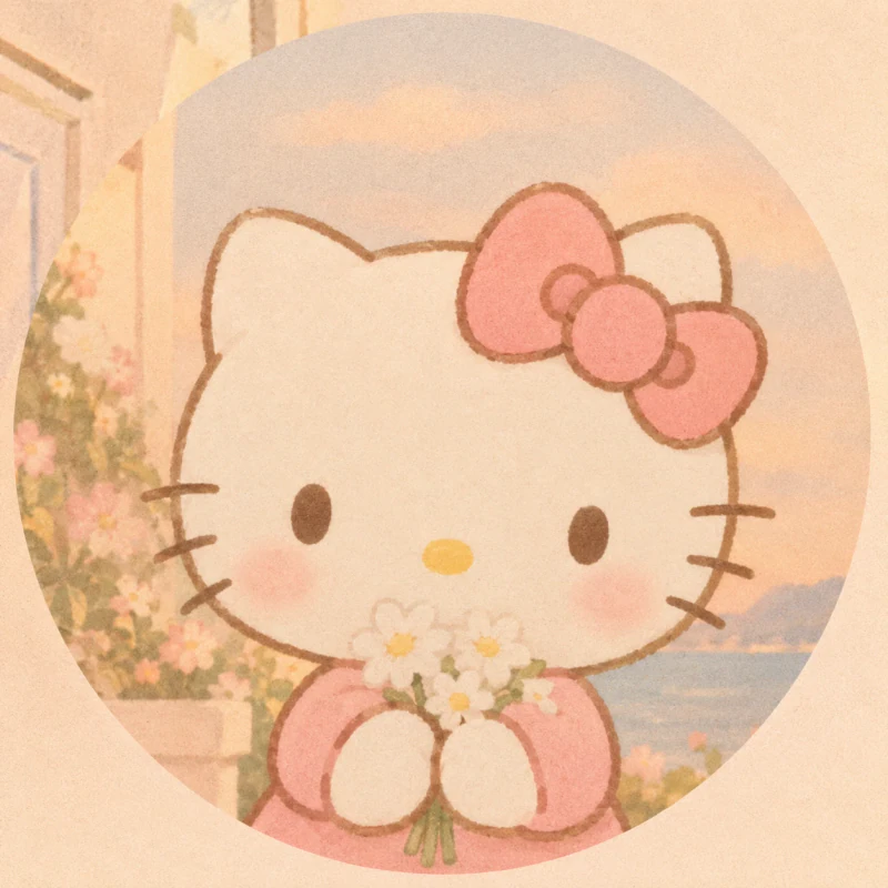 Soft pastel Hello Kitty PFP for Instagram feeds with warm film tones