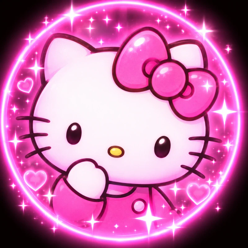 Viral TikTok Hello Kitty PFP with a glowing pink ring and sparkle frame