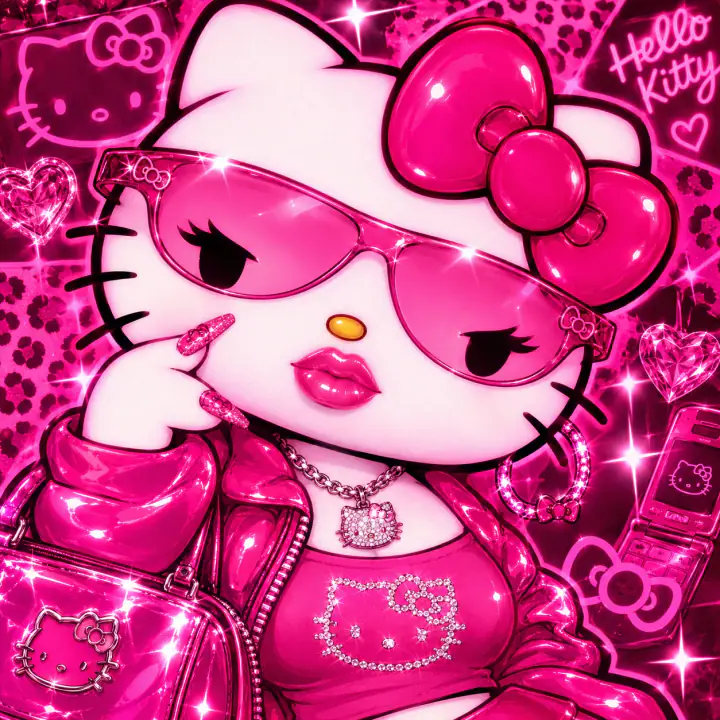Hot pink baddie Y2K Hello Kitty PFP with glossy lips and attitude
