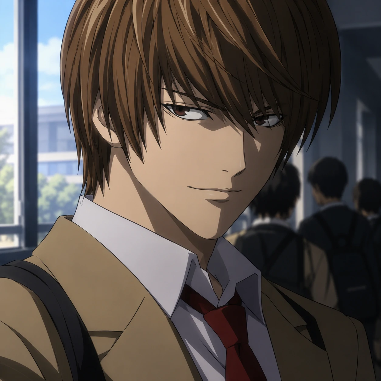 Cool Light Yagami PFP in his school uniform with a confident smirk