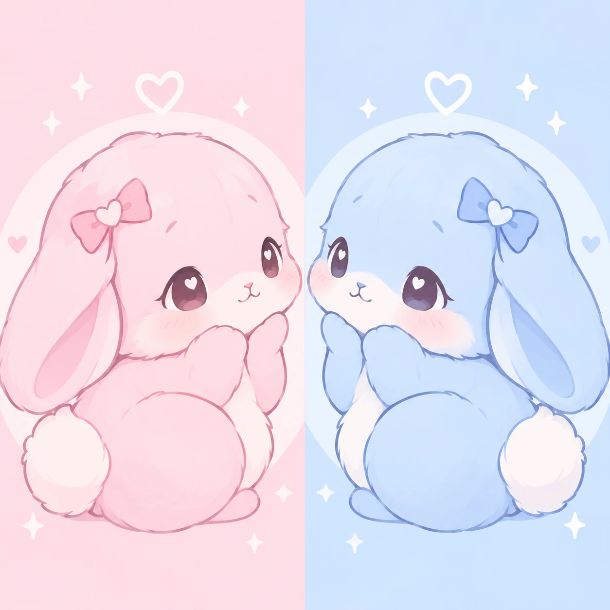 Matching bunny pfp set for couples with pastel pink and blue rabbits