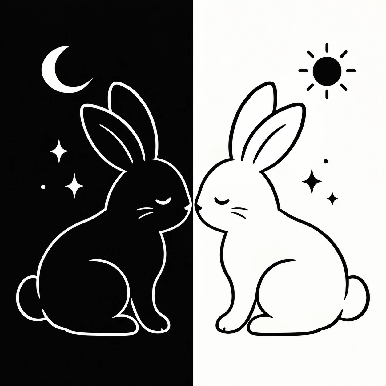 Matching bunny pfp set with one black and one white rabbit icon