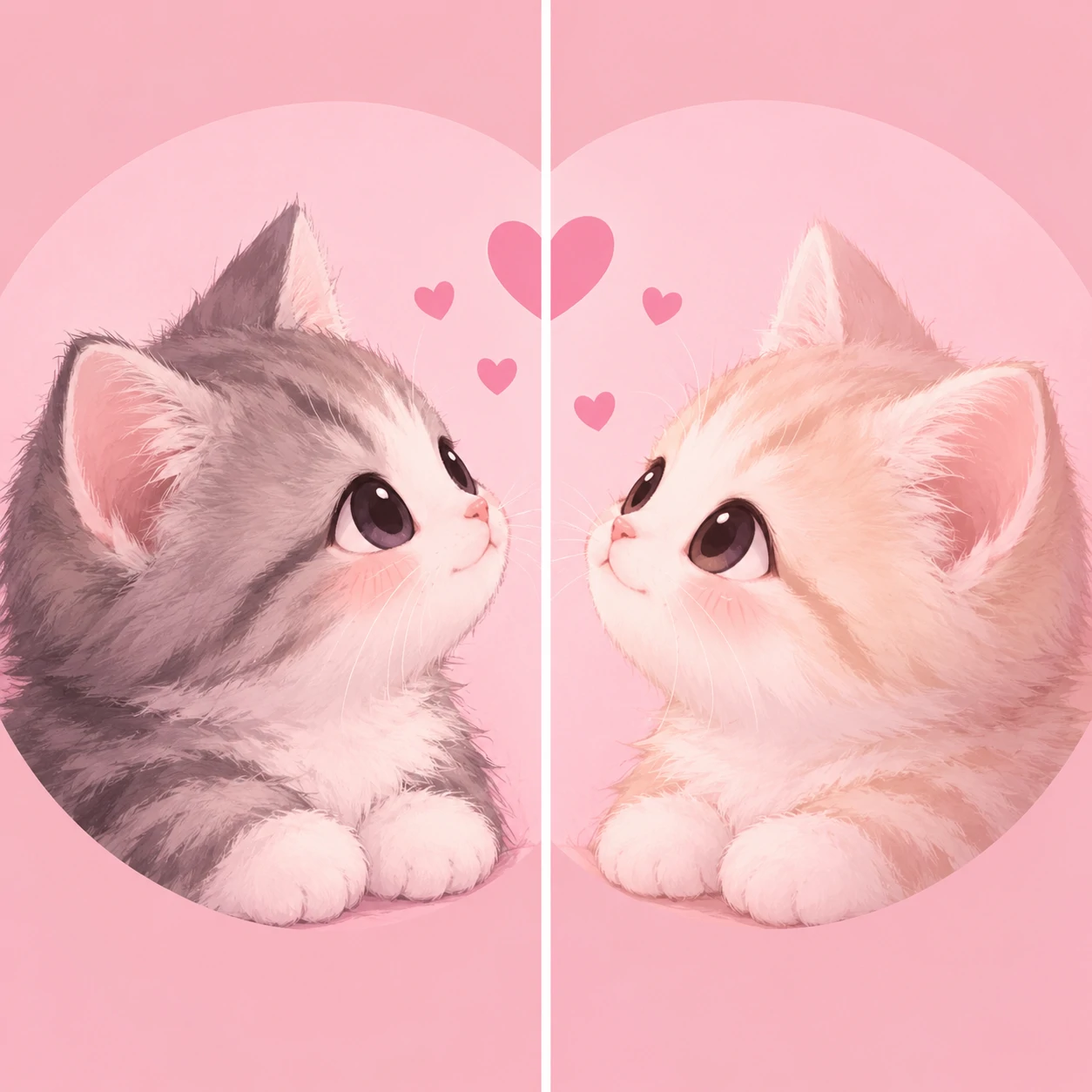 Matching cat PFP set of two cats with pink hearts floating between them