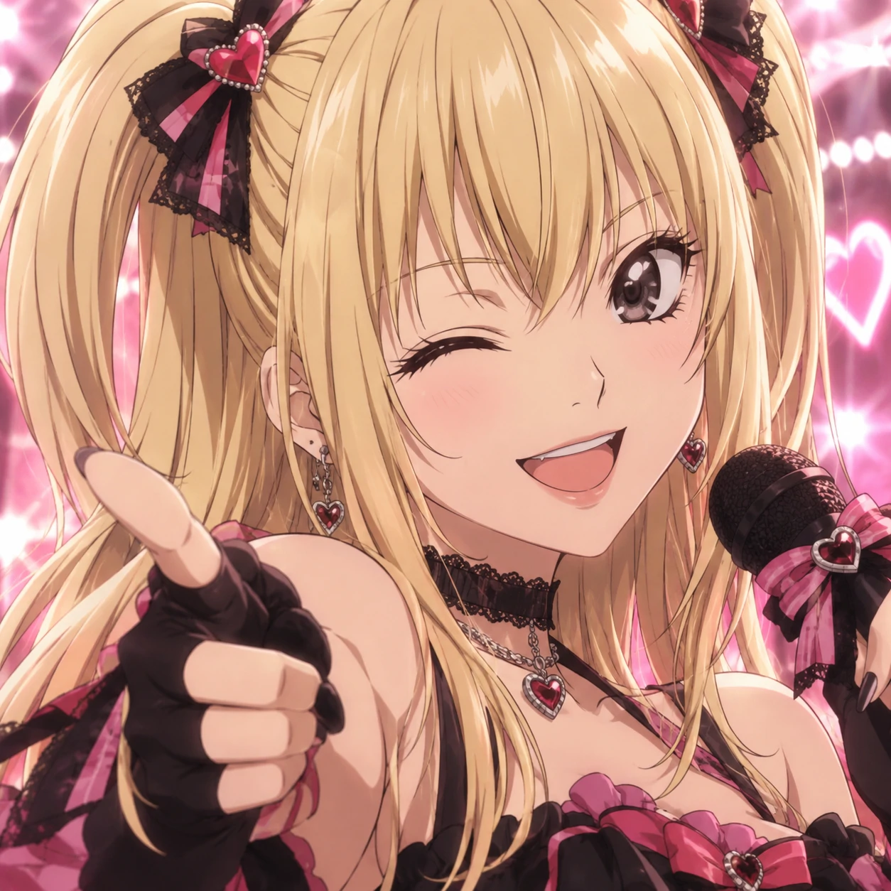 Misa Amane PFP winking in her idol persona with a bright smile