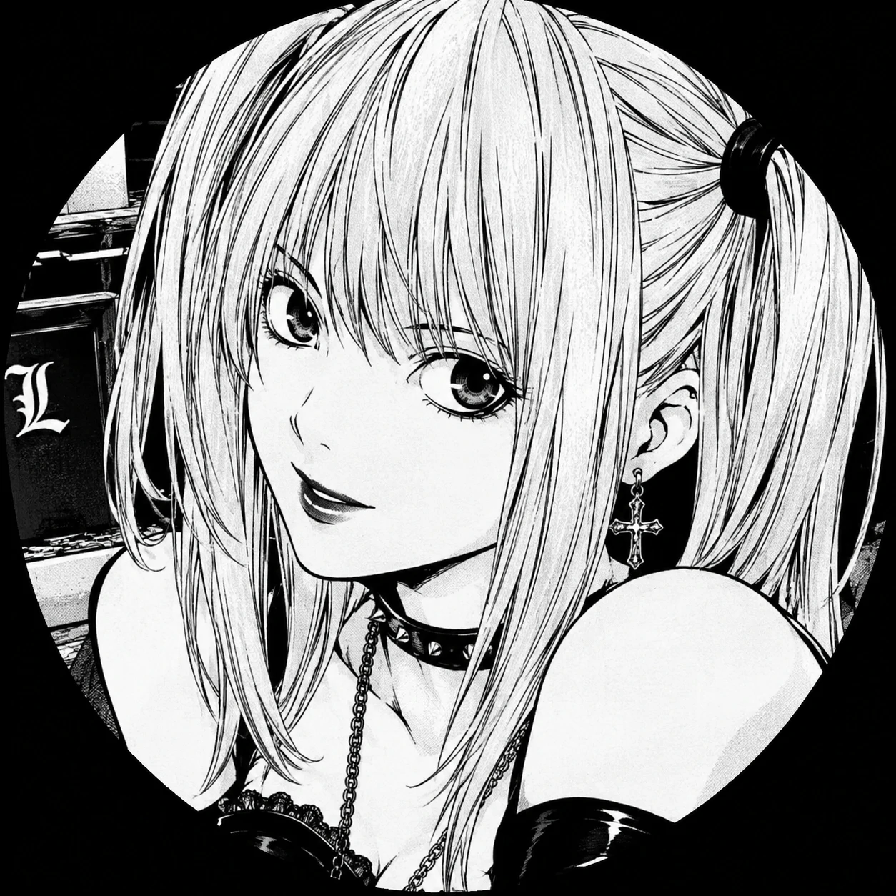 Misa Death Note PFP taken from an original black and white manga panel