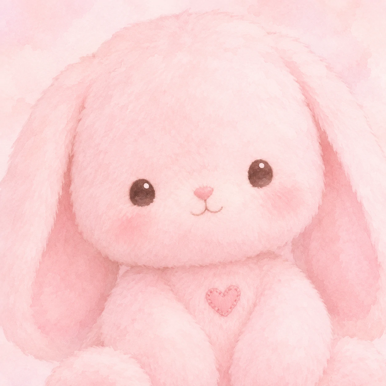 Baby pastel pink bunny pfp with round face and tiny embroidered heart