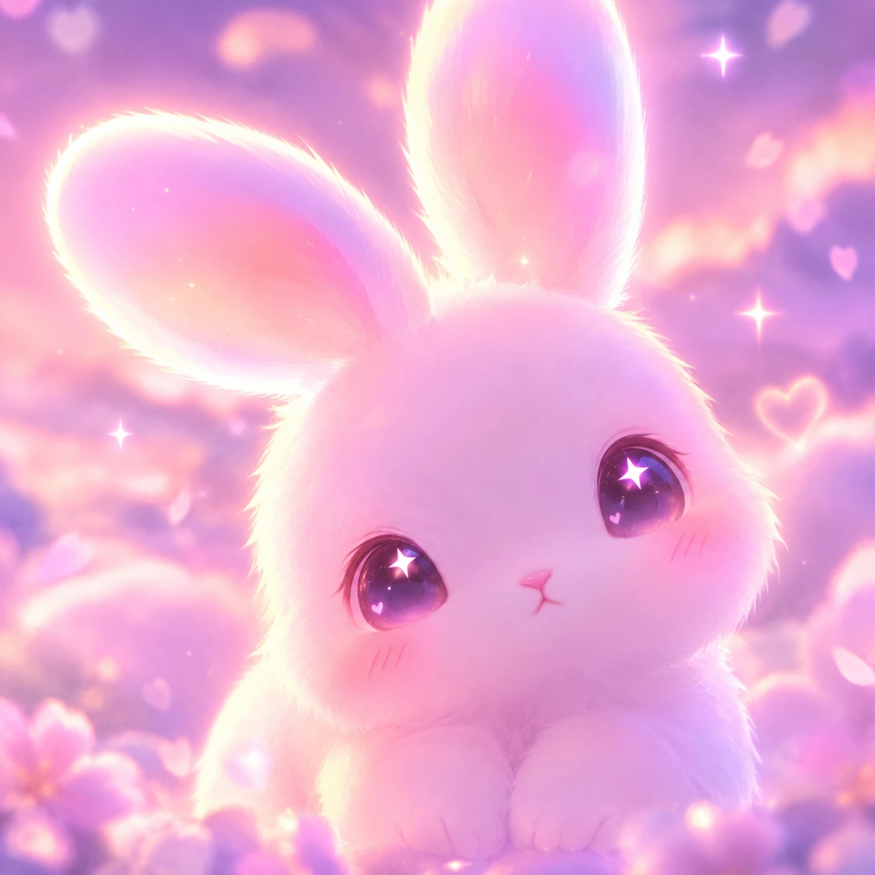 Dreamy pink gradient bunny pfp with soft glowing ears