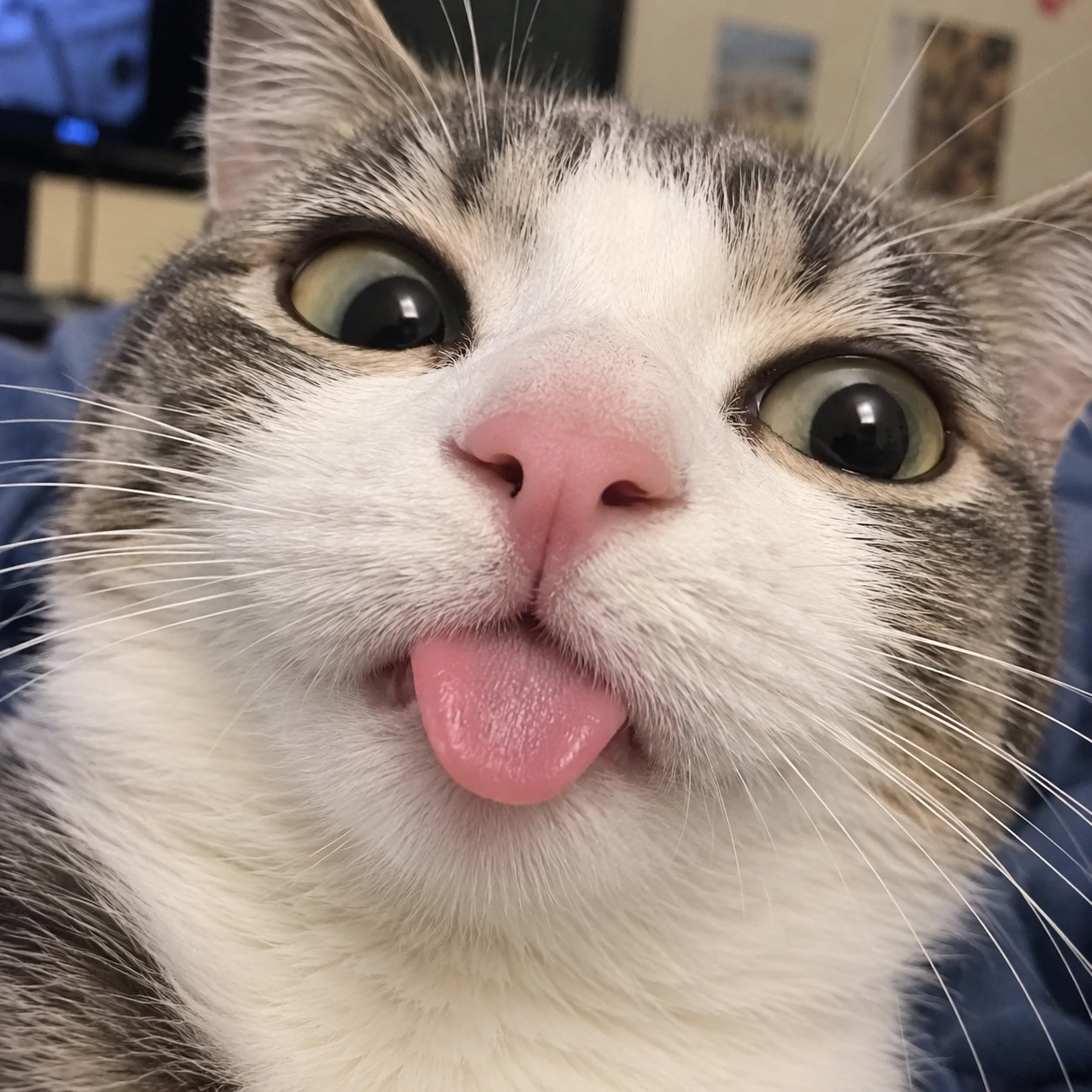 Silly cat PFP of a goofy cat sticking its tongue out in a blep
