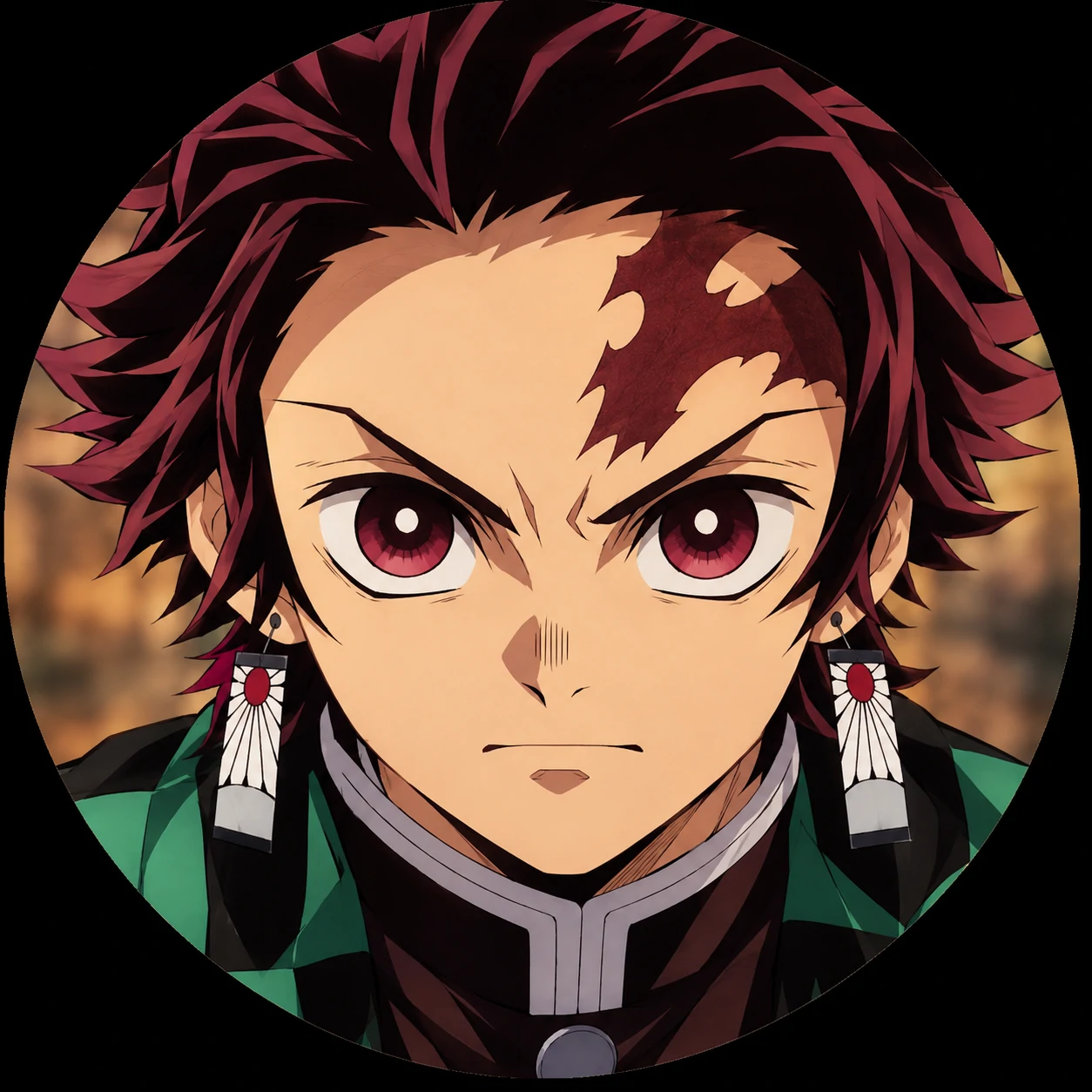 Close-up of Tanjiro Kamado with a determined expression and forehead scar, a classic Demon Slayer PFP