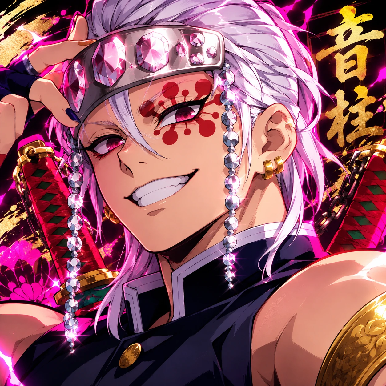 Tengen Uzui with jeweled headband and bold eye makeup, flashy Sound Hashira Demon Slayer pfp