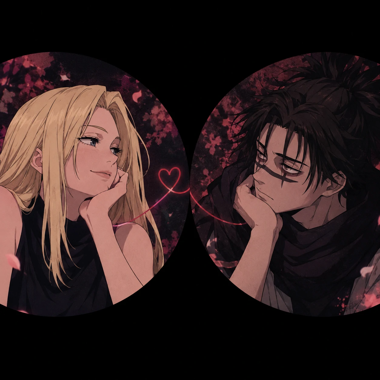 Yuki and Choso matching PFP couple set with complementary romantic framing